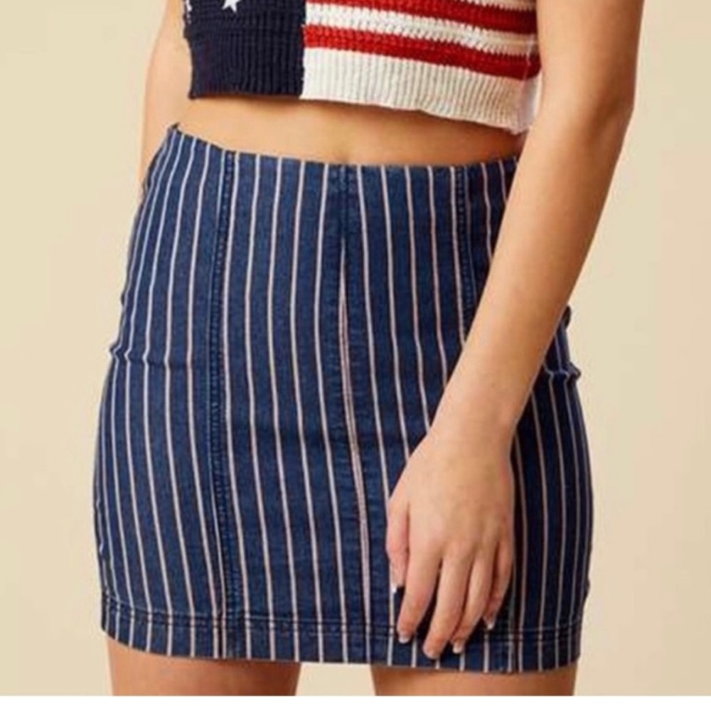 Altard State Red Pinstriped Denim Mini Skirt Medium Womens